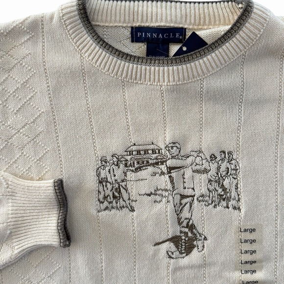 Pinnacle Other - Vintage Pinnacle Golf Sweater SIZE L Embroidered Ivory Textured Crewneck NEW 90s